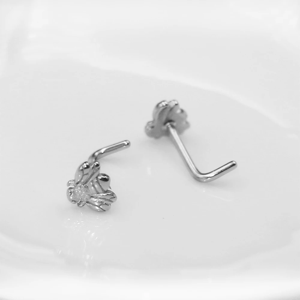 18g 20g L Shaped Nose Stud The Snake Bee Nose Piercing 100% 316 Stainless Material Body Piercing Jewelry For Men And Women Gift
