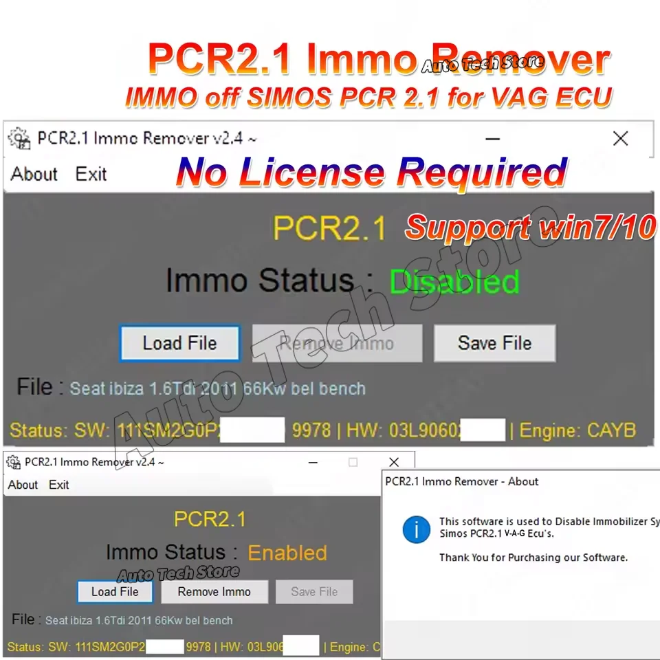 PCR2.1 PCR 2.1 Immo Remover Software V2.4 Verison ilimitada IMMO OFF Fix SIMOS para VAG ECU Sin corrección de control