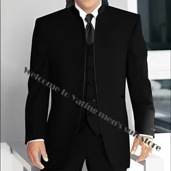 Middle East Stand Collar Men Suits Groom Wedding Tuxedos Black Men's Suit with 3 Piece Trim Fit Formal Wear Prom Men Blazer