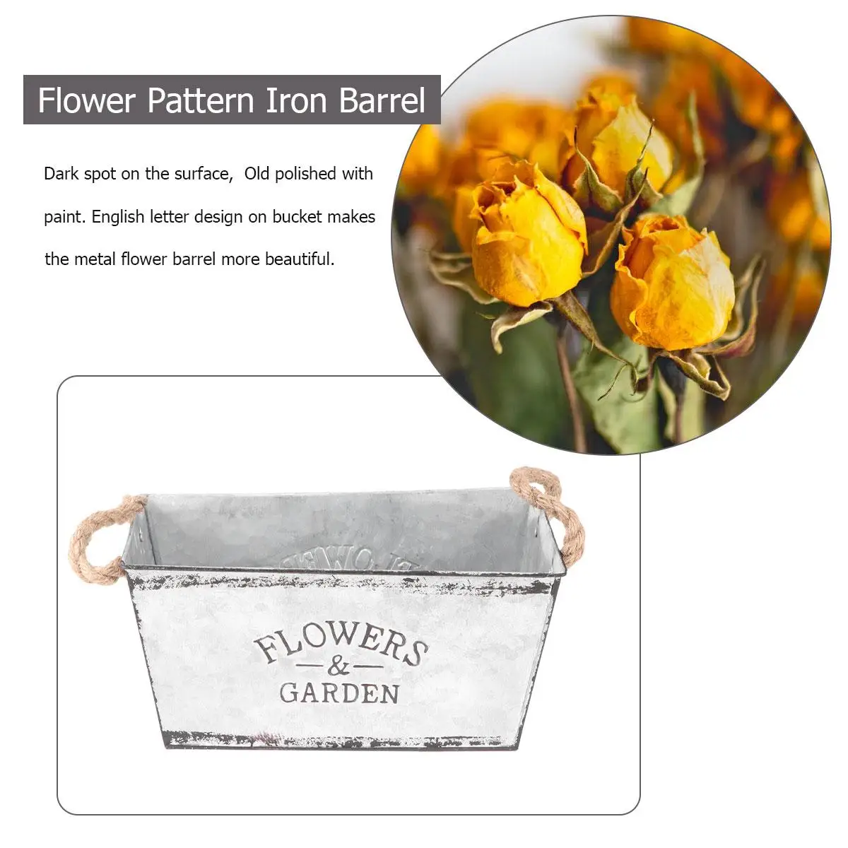 Iron Flower Bucket Handle Flower Bucket Bucket Flower Flower Holder Plant Bucket Simple Flower Bucket