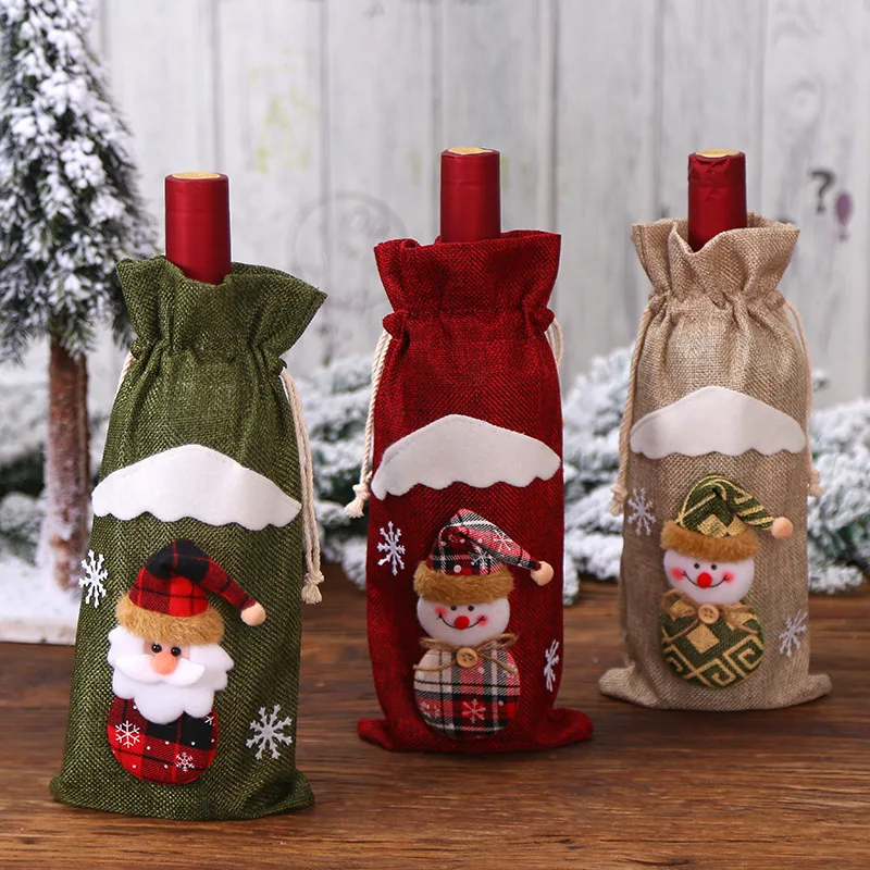 Christmas Wine Bottle Covers Bag Snowman Santa Claus Champagne Bottle Cover Sleeve Merry Christmas New Year Table Decorations