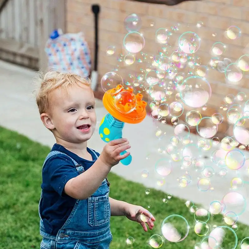 Máquina de burbujas para niños, soplador de burbujas de girasol para exteriores con música, máquina portátil para hacer burbujas de 8 agujeros para niños, eléctrica