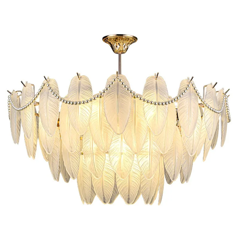 

Feather chandelier cream wind light luxury pearl Internet celebrity living room main light new bedroom chandelier