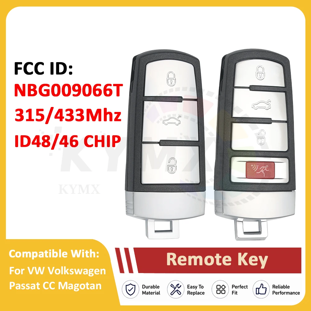 KYMX FCC ID:3C0959752BA NBG009066T 315/434MHz CHIP 46/48 Keyless Go Smart Remote Car Key For VW Volkswagen Passat CC Magotan