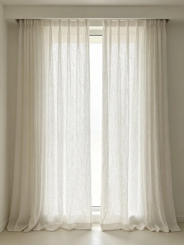 Modern Japanese light beige linen crepe curtains for living room balcony bedroom light-transmitting privacy curtains