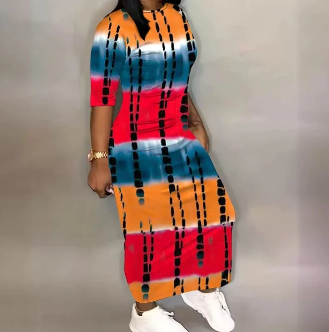 

Women's Ethnic Style Dress 2025 Autumn Winter Latest Casual Round Neck Ribbed Tie Printed Maxi Dress High Waist Long Skirt