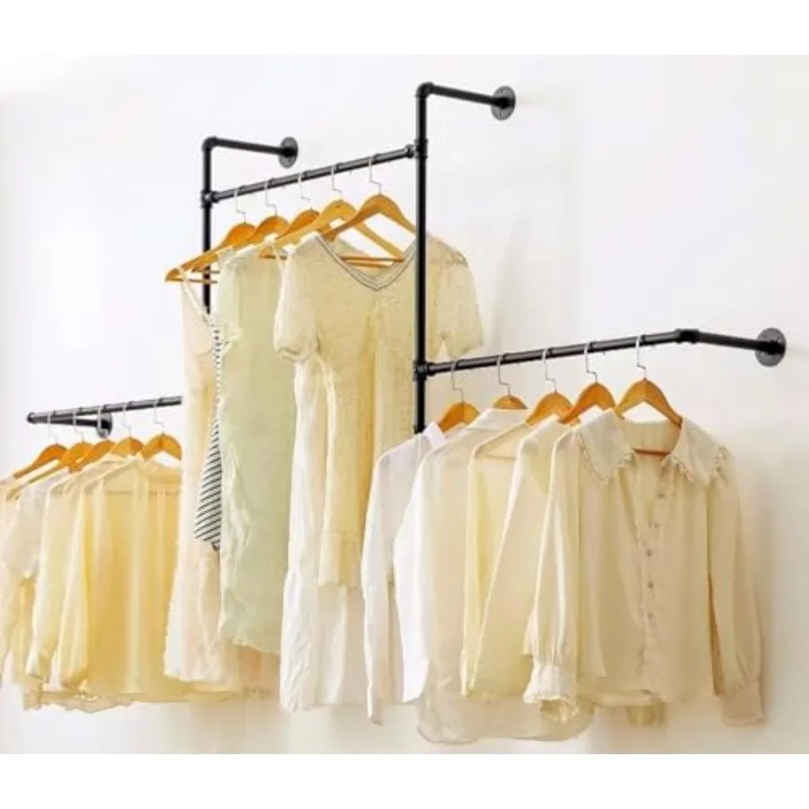 

Industrial Pipe Rack Garment Rack with Pipe Clothes Rails, Heavy Duty Clothes Space-Saving Closet Organizer