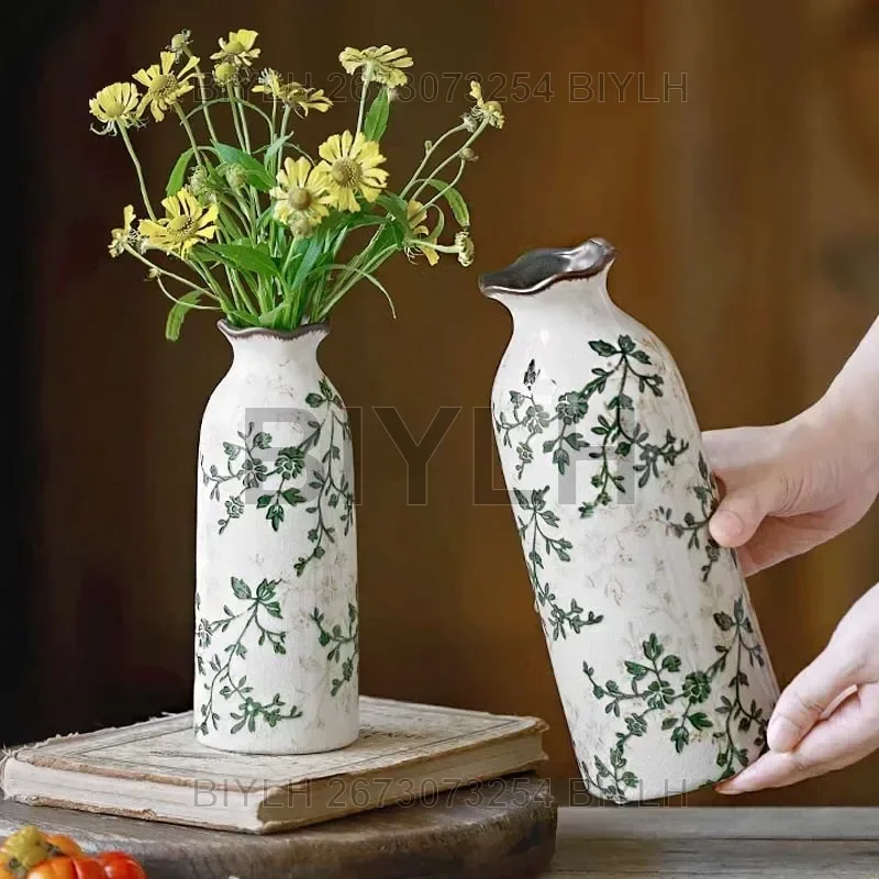 Ceramic Vase For Home Decoration Living Room Decor  Hydroponic Flower Arrangement Pastoral Style Green Vase Flower Pot For Plant