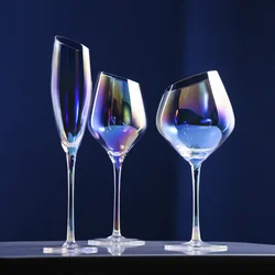 Dazzling Colors Classic Burgundy Glass Ion Plating Crystal Bordeaux Goblet Party Wedding Champagne Flutes Oblique Mouth Wine Cup