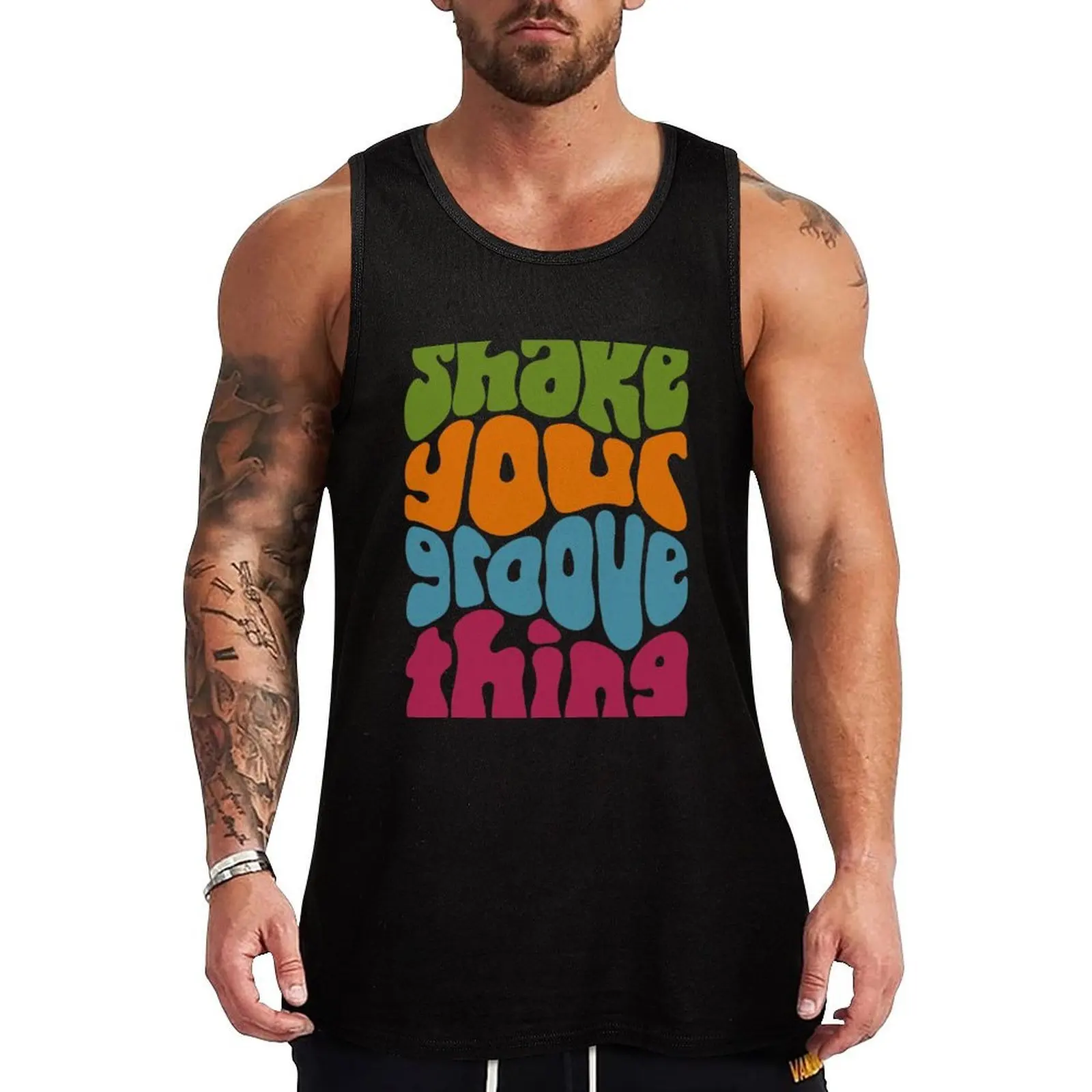 Camiseta sin mangas con estampado de palabras retro de Shake Your Groove Thing, camiseta sin mangas elástica, ajuste flexible, informal, sin mangas