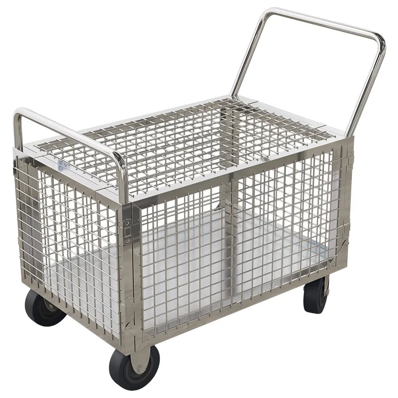 Thickened stainless steel framed grid trolley logistics express warehouse factory workshop turnover pulling goods picking traile