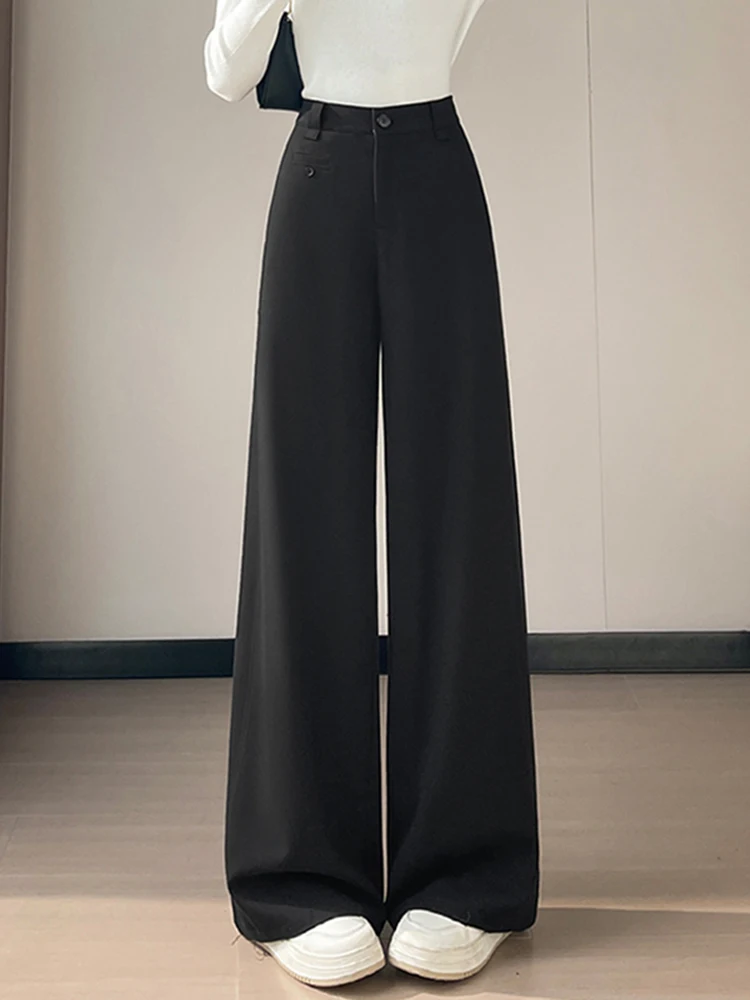 

High Waist Fce Lined Wool Wide Leg Pants Women's Thiened Floor Length Casual Trousers Autumn Winter New Sle Ciwalk