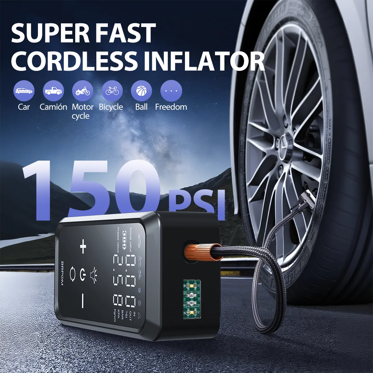 Car Jump Starter with Air Compressor, 150PSI Tire Inflator,12V Battery Booster for ALL Gas/10L Diesel, LED Portable Pack image 3