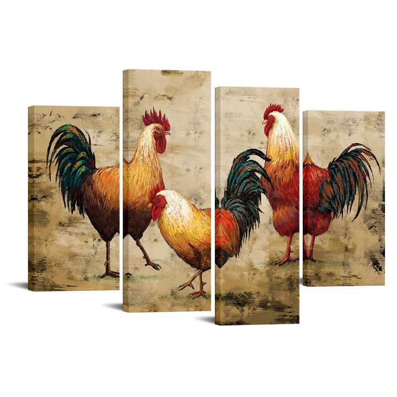 

4 Pieces Rooster Home Decor Poster Abstract Animal Print Canvas Painting Modern Style Pictures Living Room Wall Art