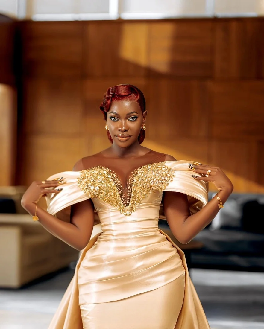 Customized Sweetheart Shinny Beads Champagne Wedding Dress  Vestido De Casament Mermaid Bridal Gowns with Removable Skirt