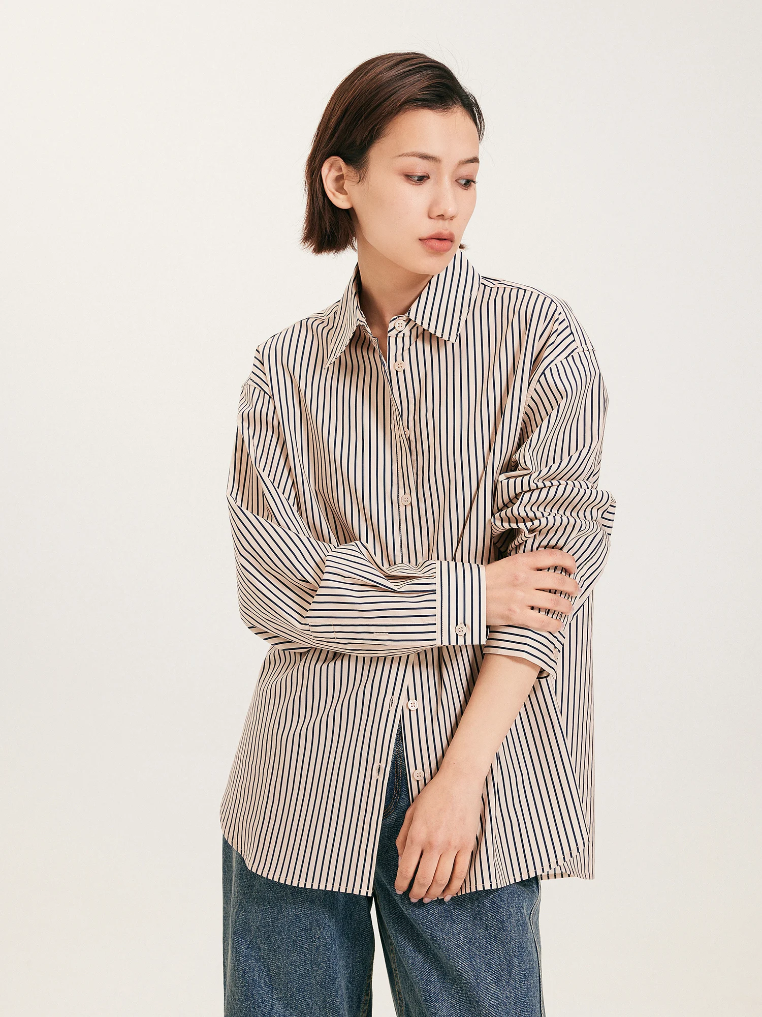 

Модная роскошная повседневная рубашка с длинным рукавом и воротником, в полоску, из хлопка, свободного кроя, женская, премиум-класса, весна 2025, бренд LPBC