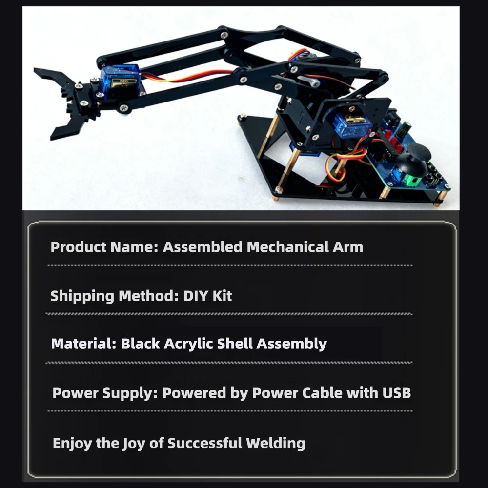 DIY Black Robotic Arm Construction Kit - Learn Welding, Basic Electronics, Circuit Design & Control, Perfect for STEM Projects, Maker Education, Beginners Tech Gift image 5