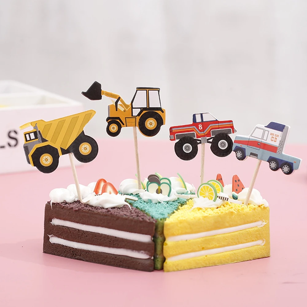 Construction Theme 24pcs/lot Cake Decorations Cake Topper Kids Boys Birthday Party Supplies Baby Shower Gift Cupcake Picks