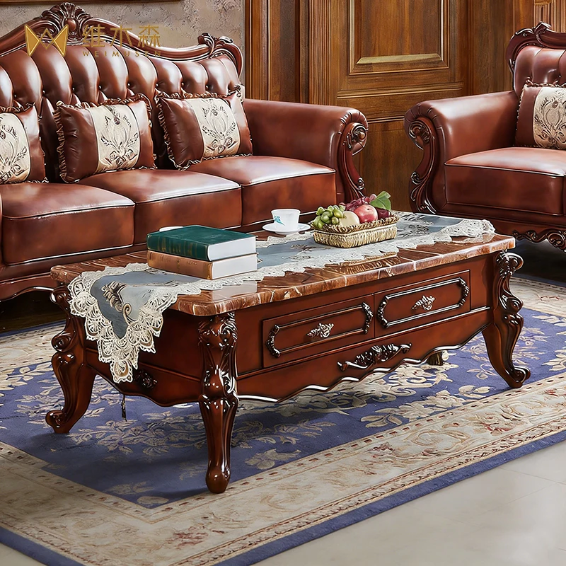 

European Marble Coffee Table, TV Cabinet, Carved High-end Villa Corner Table, Living Room, American Furniture