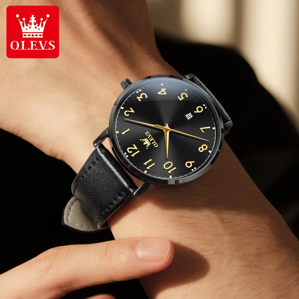 OLEVS Brand Classic Men's Watch Quartz Leather Strap Date Man Wristwatches Business Casual Watches for Men Relogios Masculino