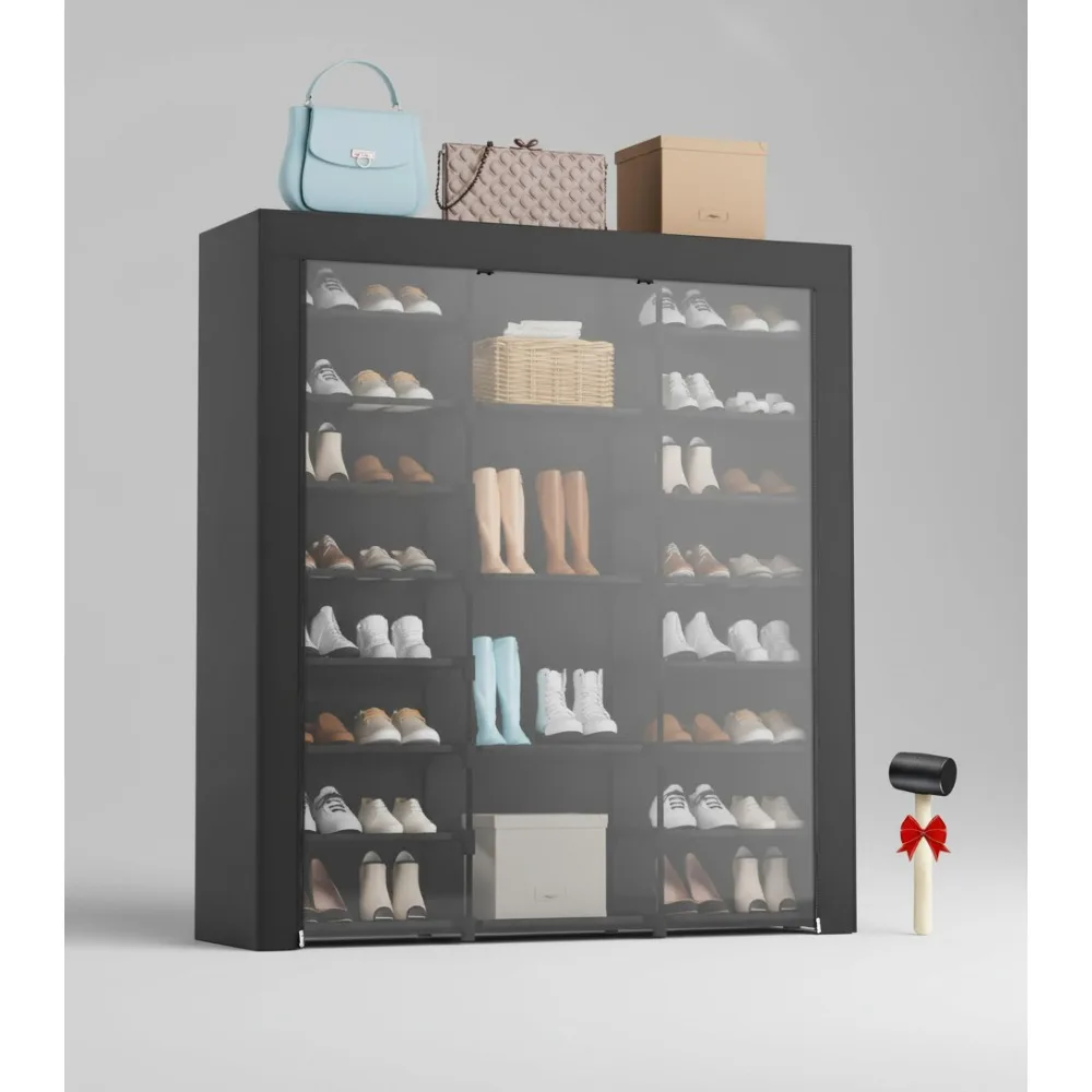 

9-Tier Large Shoe Rack with Dustproof Cover, Holds 40-46 Pairs, Tall Shoe Organizer for Garage Bedroom Entryway