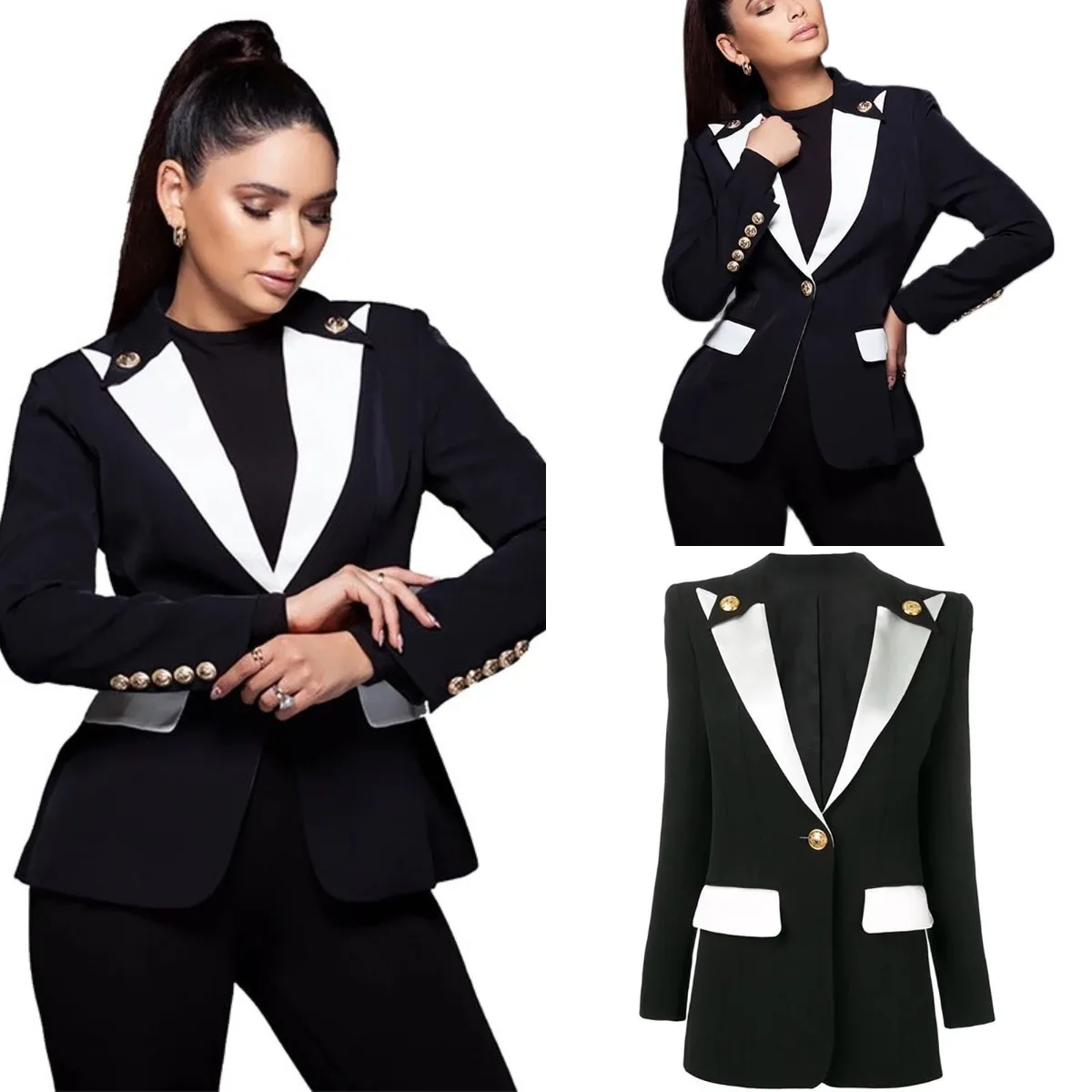 

Patchwork Color Women Suit Set Blazer+Straignt Pants Fashion Formal Office Tuxedo Coat Jacket Prom Dress Custom Made Costume