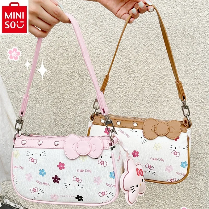 

MINISO 2024 New Fashionable and Versatile High Quality Underarm Shoulder Bag for Women, Cute Hello Kitty Handbag