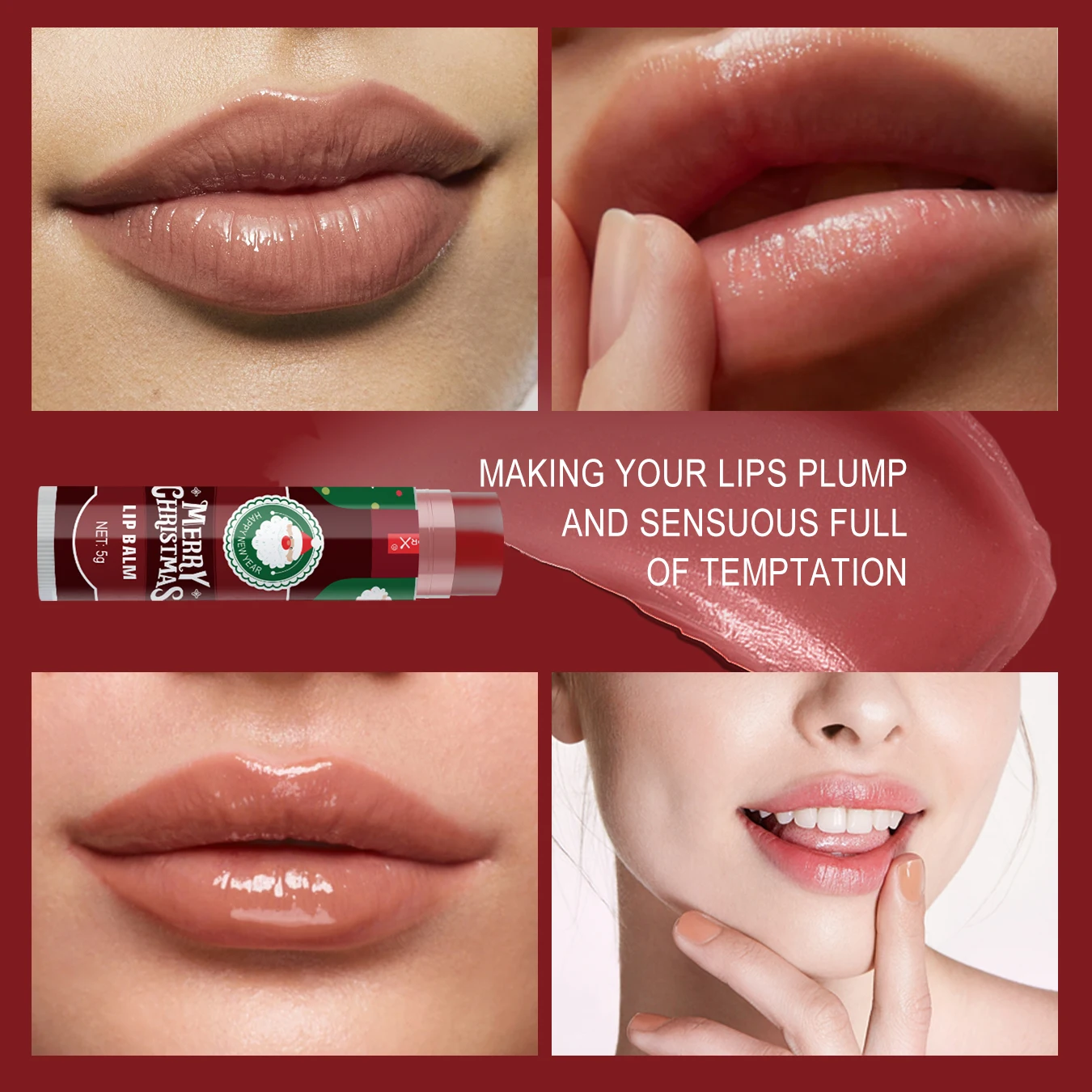 مجموعة أحمر شفاه ملون مكونة من 8 قطع - نبيذ أحمر ساخن لعيد الميلاد بطعم دائم ومرطب وبريق زجاجي #3