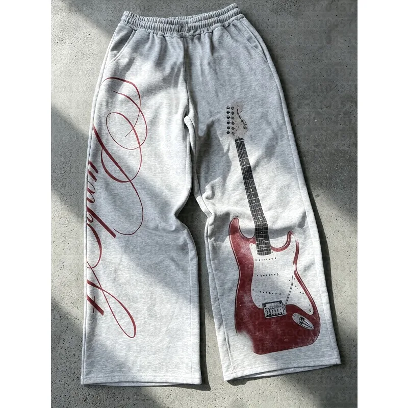 Y2K Trendy Retro Electric Guitar Print Sweatpants Men Womens Kid Oversized Loose Jogging Pant Street Rock Oversized Casual Pant