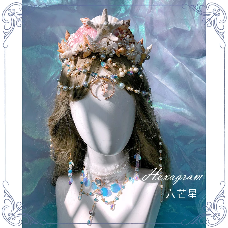 

Hexagram Lolita Original Handmade Mermaid Ji Shell Head Crown Crown Headgear Necklace Earrings Bracelet Accessories