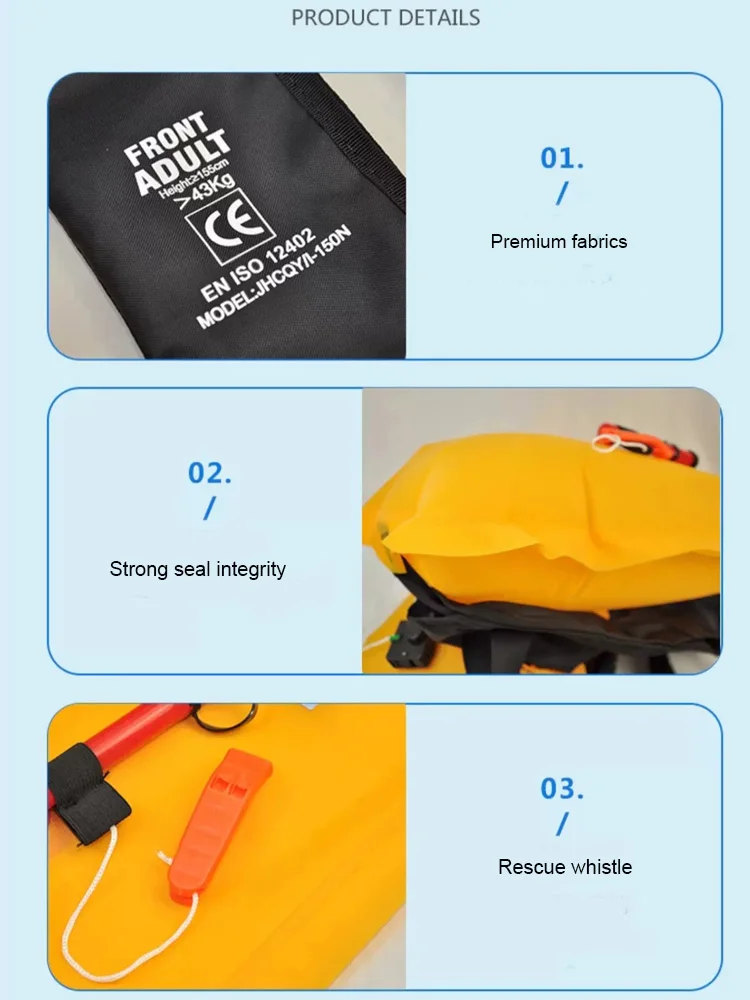 Automatic/Manual Inflatable Life Jacket CE Approved Life Vest 150N PFD,  Low Profile,Compact Design, for Fishing Rafting Boating