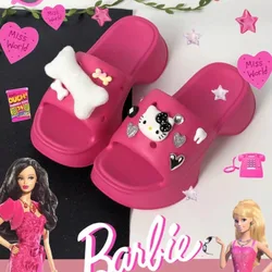 Sanrio Hello Kitty Chunky Platform Slipper Rose Cute Cartoon Design High Heel Anti-slip Sandal Y2k Outdoor Beach Shoes For Women