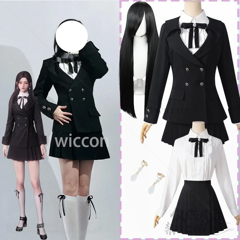 Juego de Anime amor y espacio profundo Cosplay disfraz de héroes estilo británico JK vestido de abrigo negro corbata de Lolita Jirai Kei niñas personalizadas