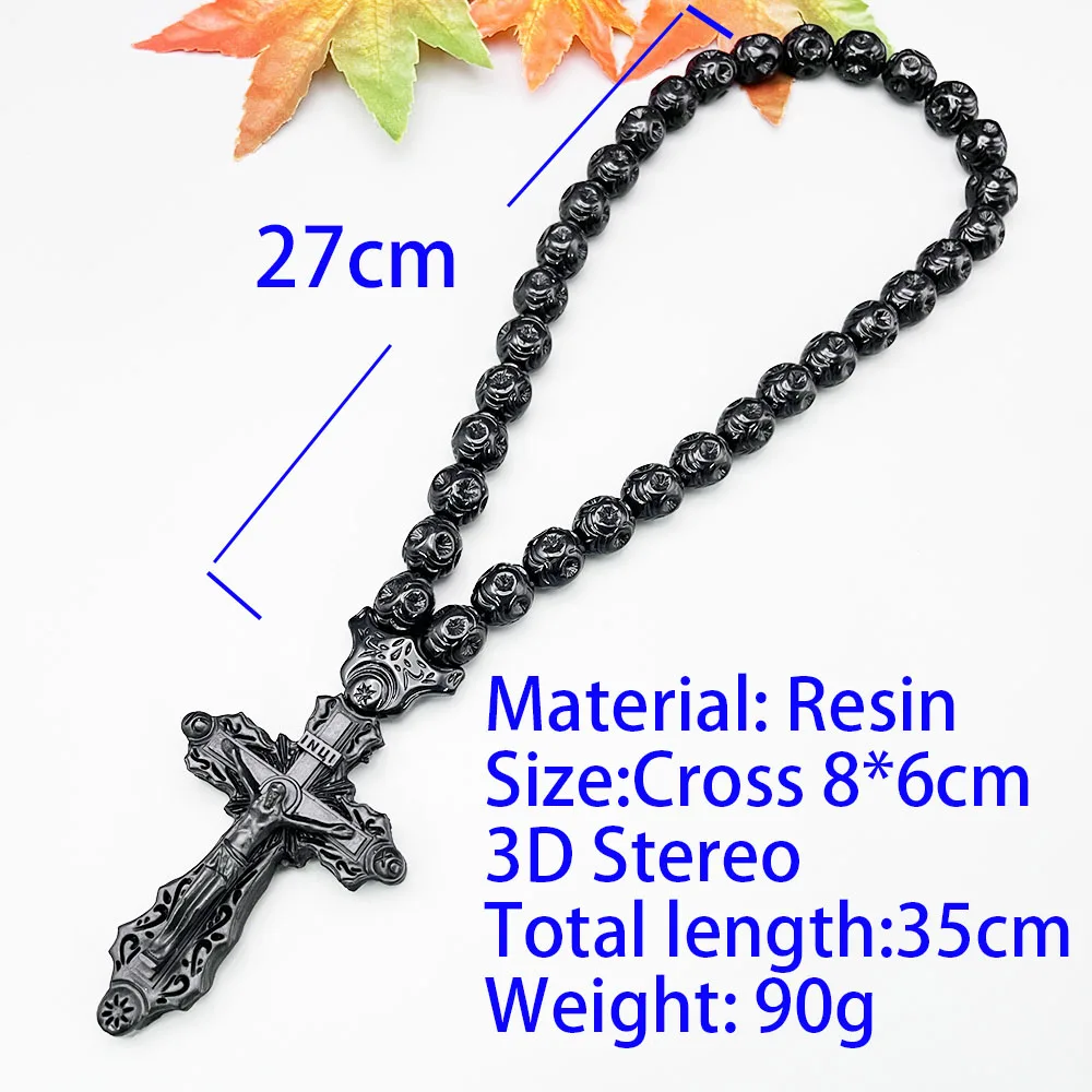 GS235 Pendants Cross 3D Resin Stereo Holy Image Black Exquisite Patterns Beads Religious Redemption Belief Car Necklace Ornament