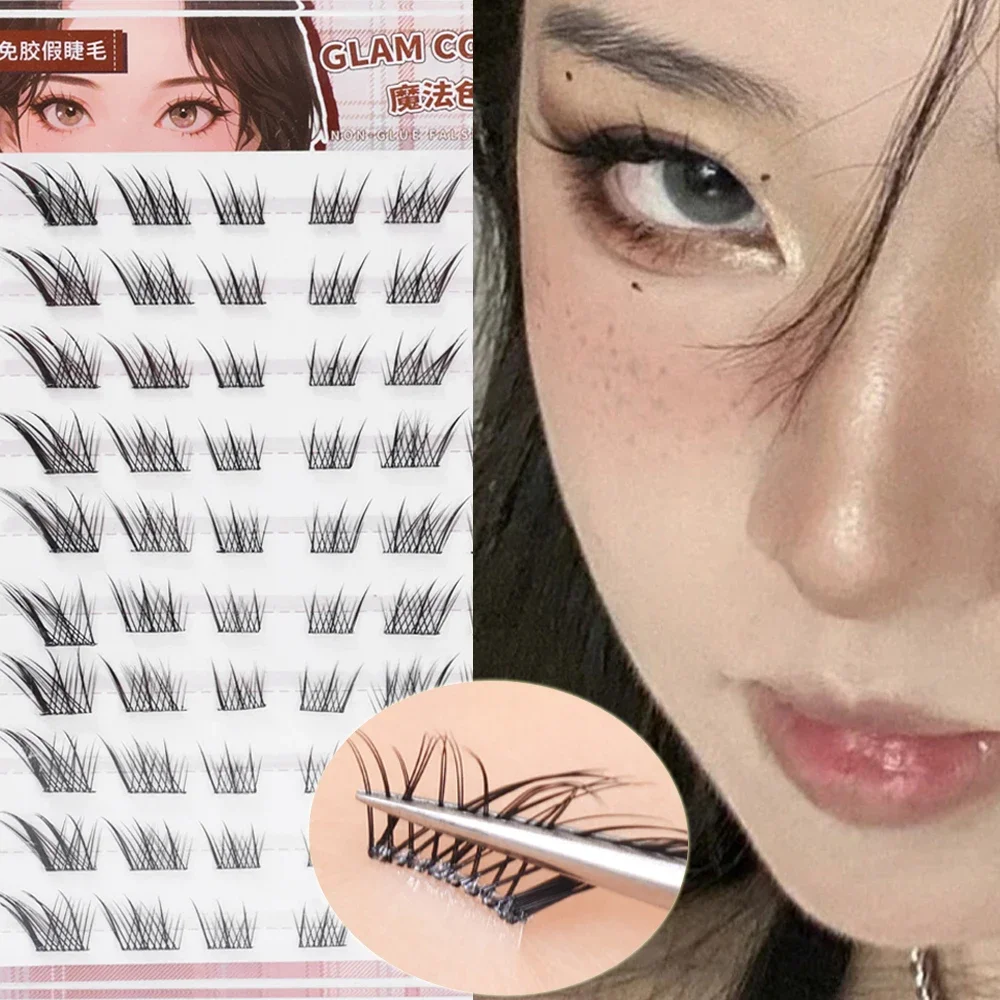 3D puszyste pojedyncze klastry sztuczne rzęsy samoprzylepne bez kleju lis pojedyncze rzęsy styl Lolita segmentowane naturalne górne rzęsy