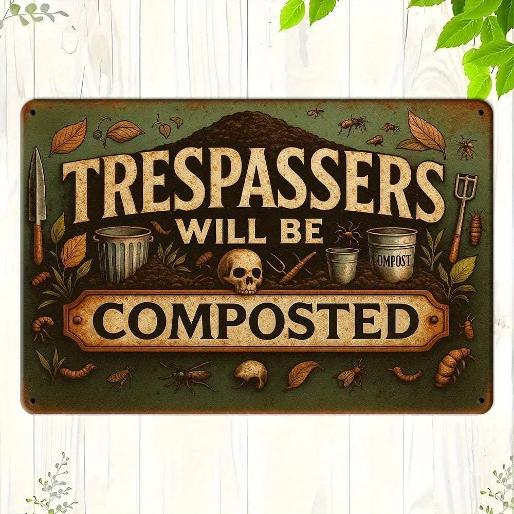 Vintage Metal Sign 'Trespassers Will Be Fertilized' - Perfect for Home, Garden, or Commercial Decor