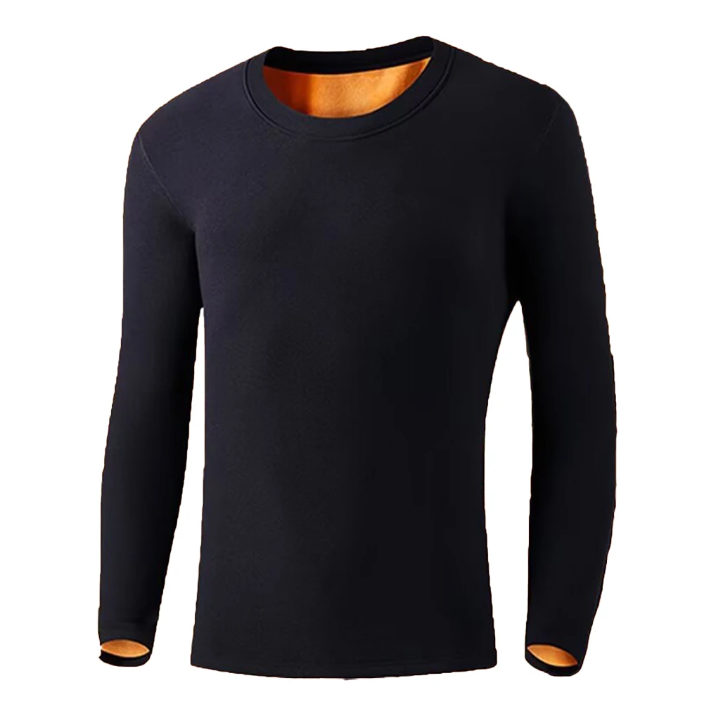 Mens Winter Warm Thermal Fleece Lined O Neck T-shirt Long Sleeve Pullover Tops Solid Color Basic Pullover Sweatshirt Thermol