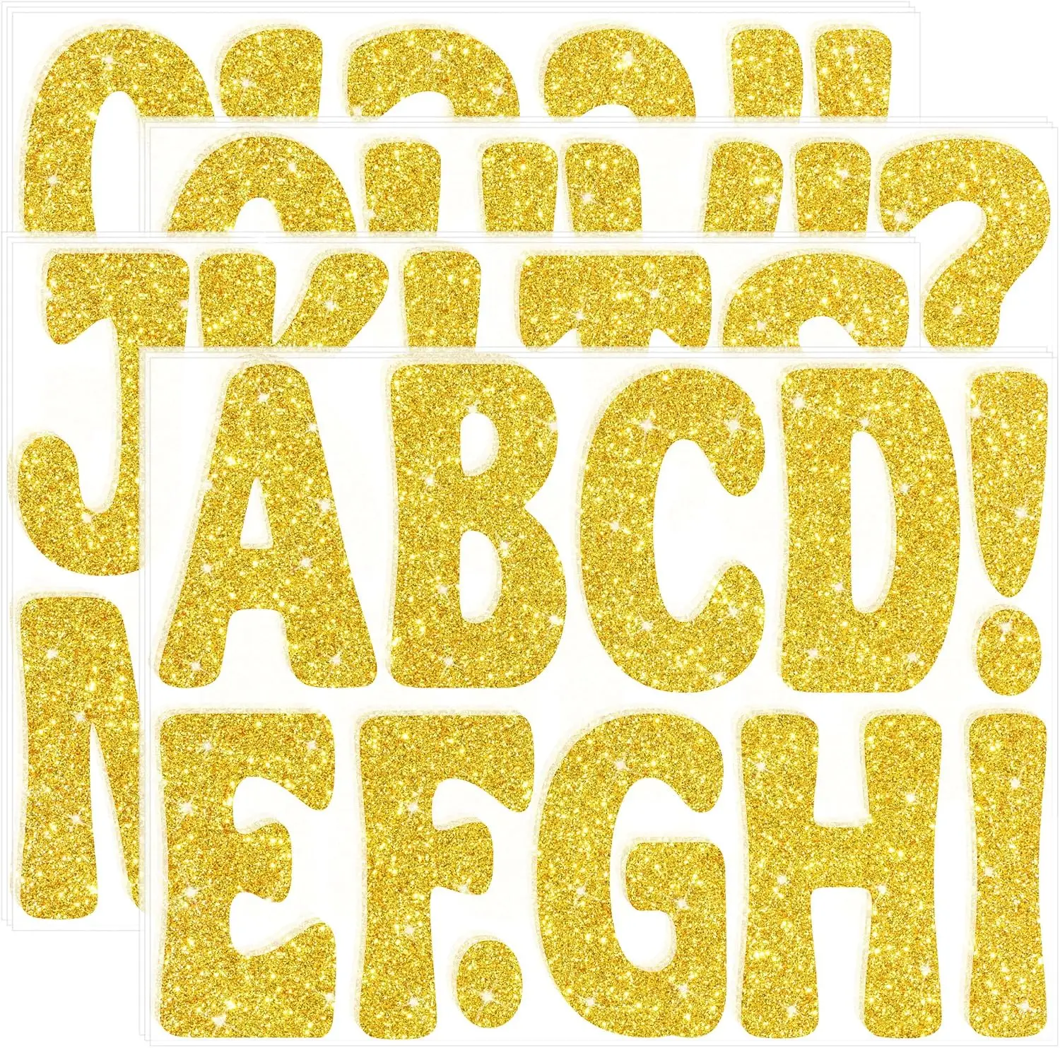 12 Sheets 4 Inch Glitter Gold Bulletin Board Alphabet & Number Stickers, Large Self‑Adhesive Letter Stickers for Poster Board
