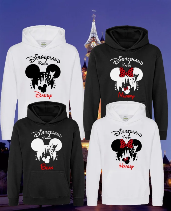 Paris Disneyland Otoño e Invierno sudadera con capucha a juego para mujer Mickey Mouse y Minnie Mouse Castle silueta ropa casual