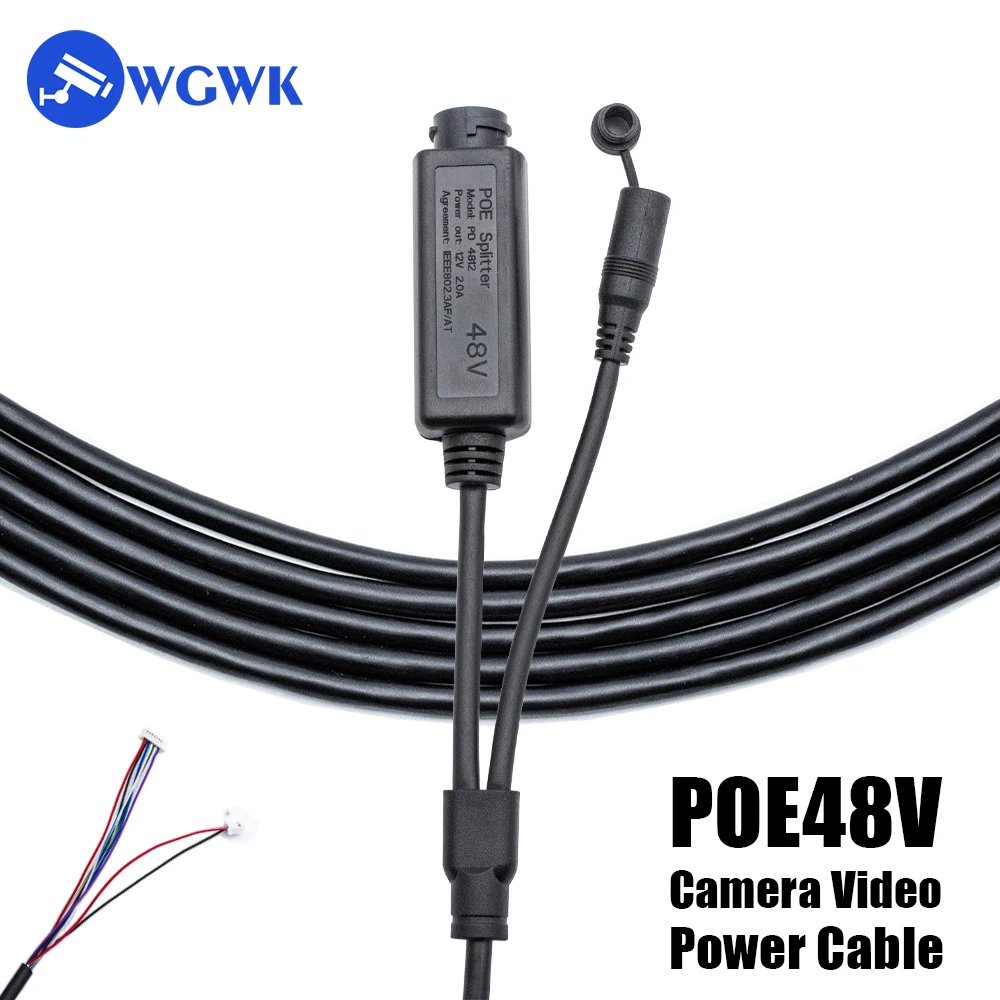 WGWK 9 Pin Core 48V PoE Network Power Cable DC Audio IP Camera RJ45 Female Connector Split Wire PoE Module For CCTV IP Camera