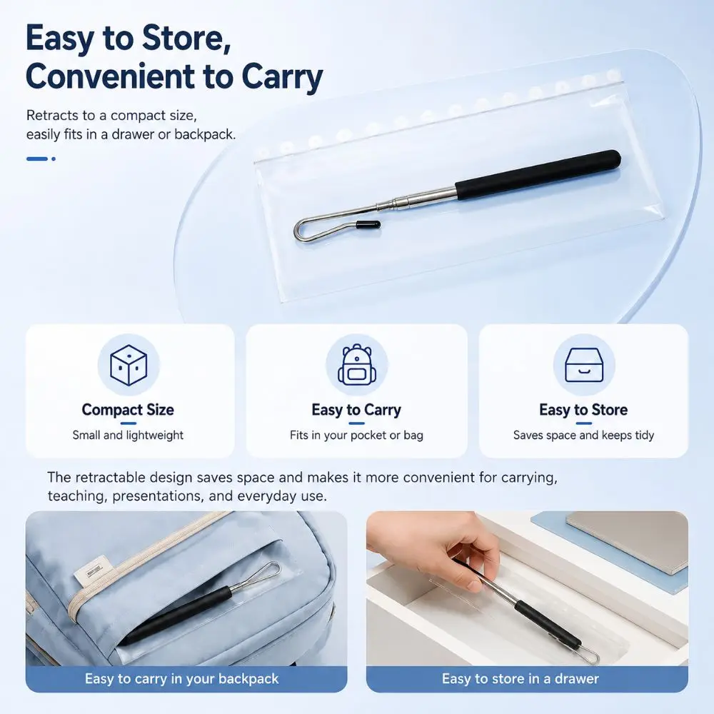 Stainless Steel Puppet Arm Control Rod Anti-slip Handle with Soft Rubber Hook Hand Puppet Stick Telescopic Puppet Stick