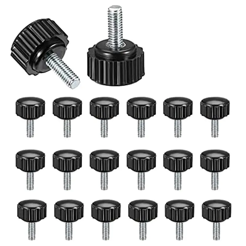 AT21-Threaded Knurled Thumbscrew, 20 PCS X 10 Mm Mount Bolts Screw On Knobs Grips Black Round Clamping Screw Knobs Replacemen
