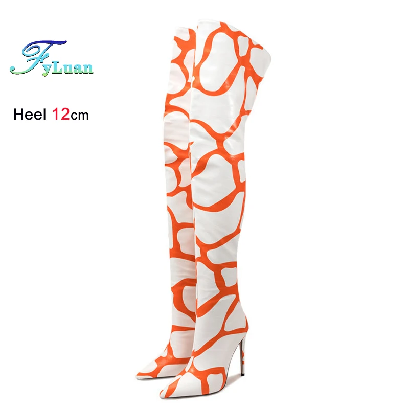 

Сексуальные осенне-зимние женские высокие сапоги до колена желто-белого цвета на тонком каблуке 12 см с задней молнией, женские туфли-лодочки с острым носком, длинные сапоги