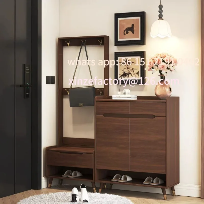 

Customizable solid wood walnut shoe cabinet, large capacity hanger integrated at the door of the home