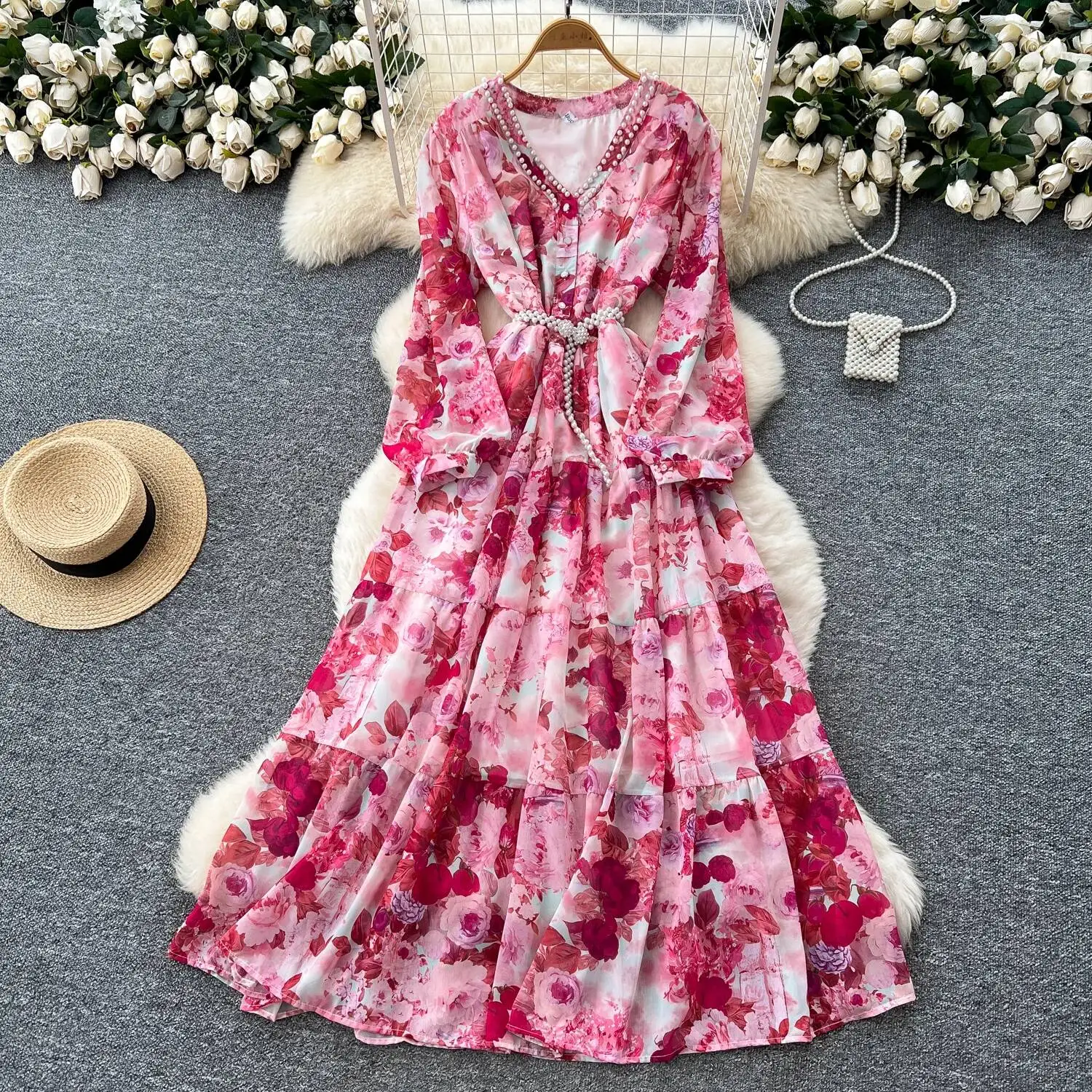 Sexy Chic lantern sleeve Beadi - Vintage Fashion Dresses ulasan dan harga