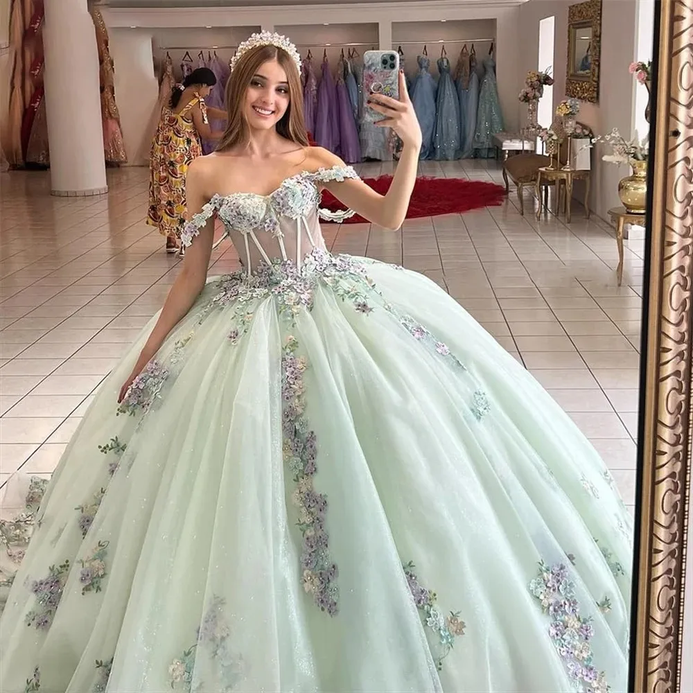 Ruiente Quinceanera Dresses 2024 New Sweet Flower Party Dress Classic Off The Shoulder Ball Gown Birthday Gown Graduation Dress