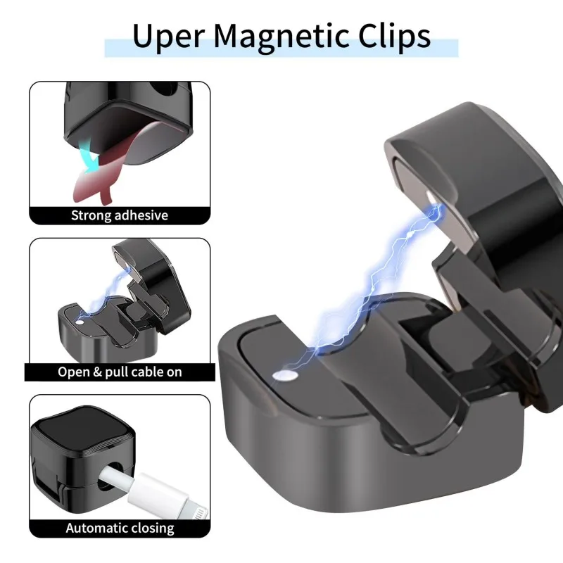 6/12 PCS Magnetic Cable Clips Cable Smooth Adjustable Cord Holder Under Desk Cable Management Wire Keeper Cable Organizer Holder