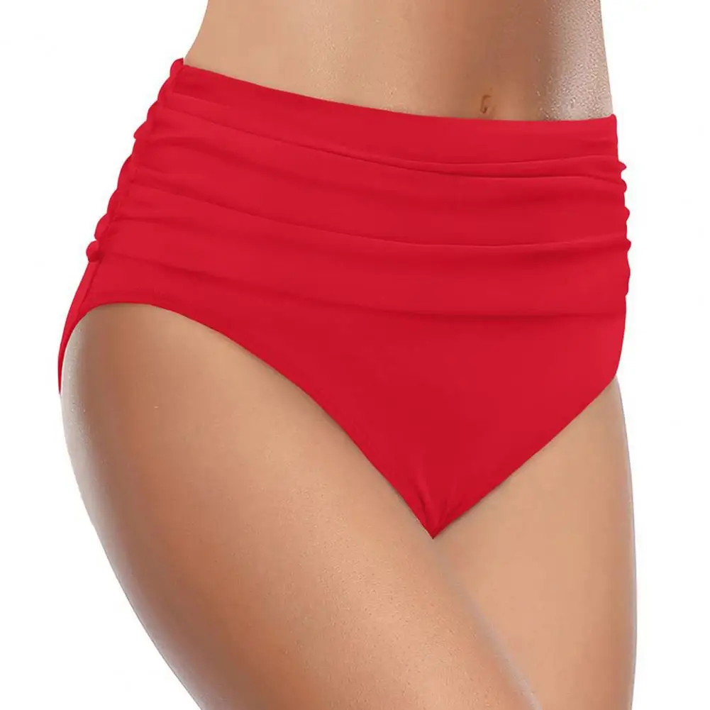

Basic Tight Swimming Bottoms for Female Solid Color High Waist Full Coverage Bikini Split Swimsuit Briefs Beach Drawstring Trunk