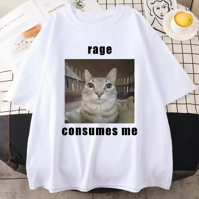 

Vintage Rage Consumes Me Funny Cat Meme Graphic T Shirt Men Women Fashion Short Sleeve clothes Casual Cotton Oversized T-shirts