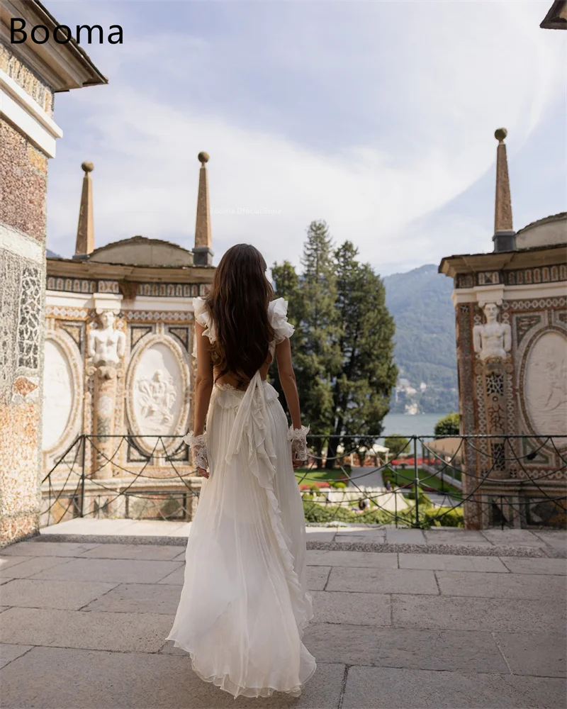 Booma a-line فساتين زفاف أنيقة بسيطة مطوي على شكل حرف v بدون أكمام مطوي شيفون فستان عرائس مصنوع حسب الطلب 2025